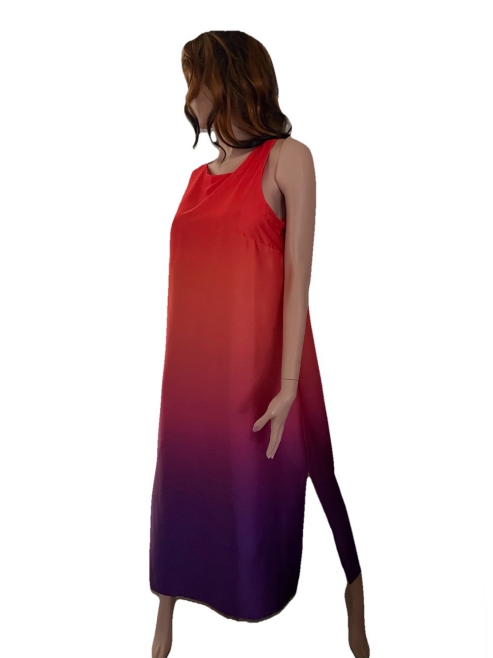 NICOLE MILLER New York Silky Gradient COLUMN Slip DRESS Size Large - Picture 2 of 8